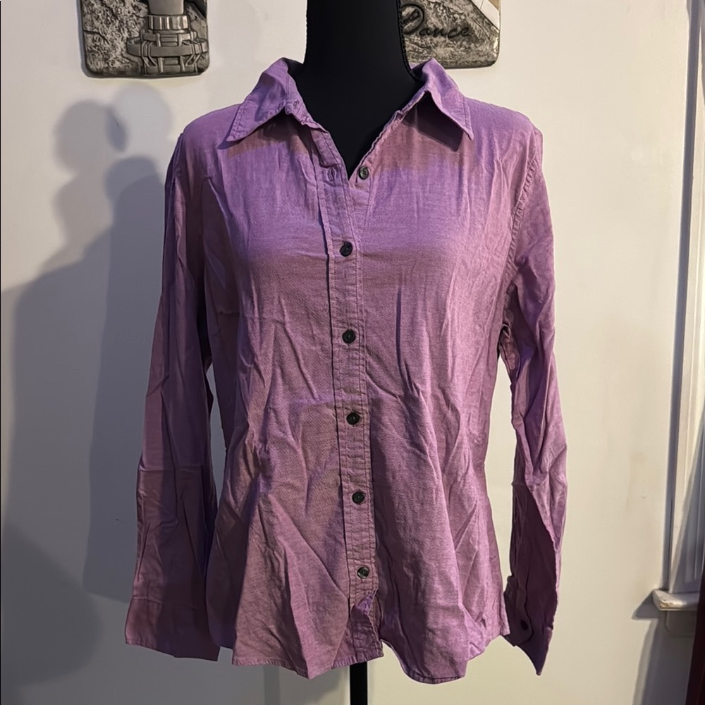 Isaac Mizrahi Purple Button Down Shirt with Notched Collar and Relaxed Fit